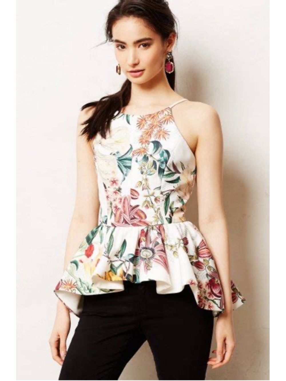 Anthro Anthropologie Cameo Dahlia Peplum Top S Small